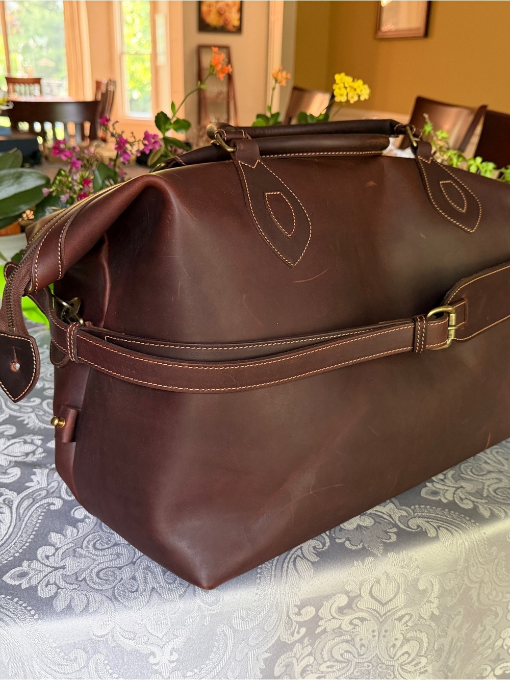 Men's Leather Duffel Bag - Dark Brown Travel Carryall